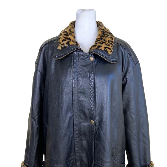 Lillie Rubin L/XL Vtg 90s Reversible Jacket Leather and Faux-fur Animal Print - Picture 5 of 16